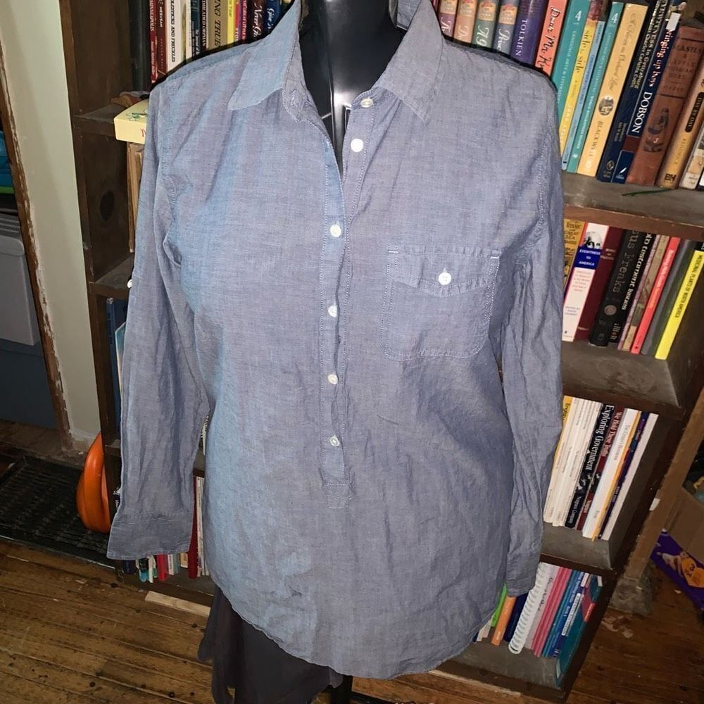 J Crew chambray 1/2 button down business casual S top